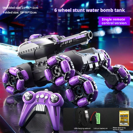 Children's Six-Wheel Remote Control Launch Water Bomb Tank Toy Charging Gesture Induction Stunt Car Birthday Gift for Boy