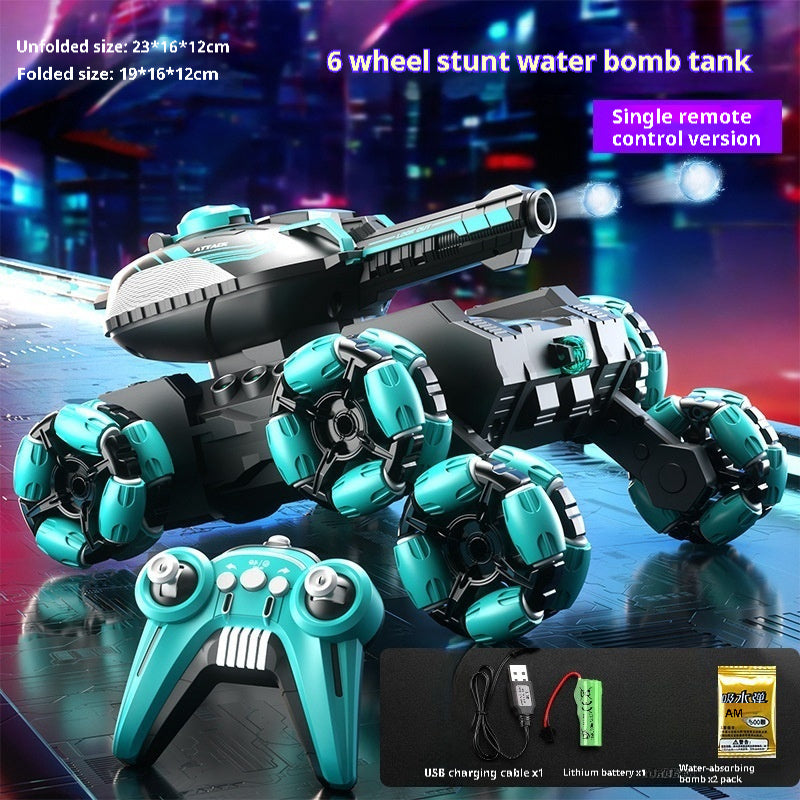 Children's Six-Wheel Remote Control Launch Water Bomb Tank Toy Charging Gesture Induction Stunt Car Birthday Gift for Boy
