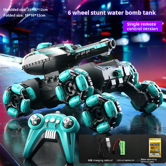 Children's Six-Wheel Remote Control Launch Water Bomb Tank Toy Charging Gesture Induction Stunt Car Birthday Gift for Boy