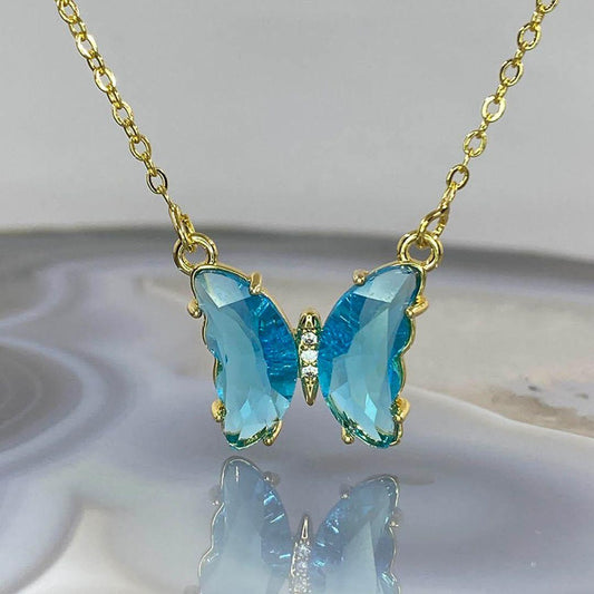 Blue Crystal   Bbutterfly Pendant Necklace