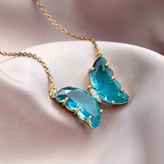 Blue Crystal   Bbutterfly Pendant Necklace