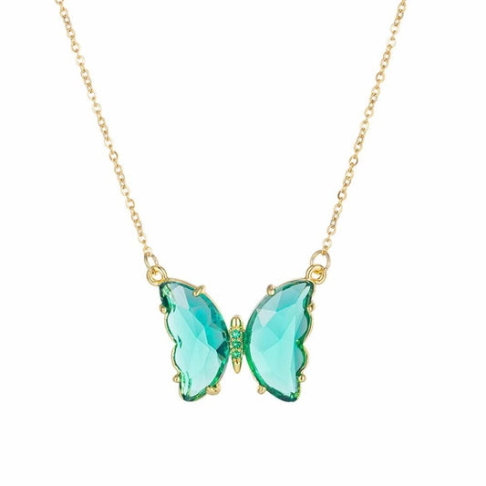 Blue Crystal   Bbutterfly Pendant Necklace
