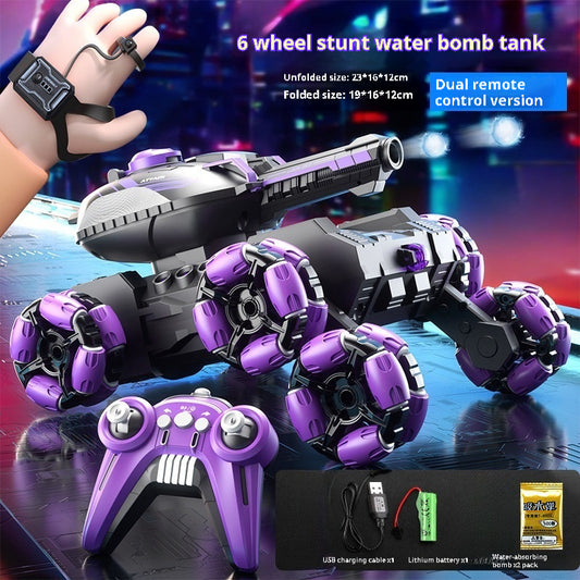 Children's Six-Wheel Remote Control Launch Water Bomb Tank Toy Charging Gesture Induction Stunt Car Birthday Gift for Boy