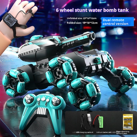 Children's Six-Wheel Remote Control Launch Water Bomb Tank Toy Charging Gesture Induction Stunt Car Birthday Gift for Boy